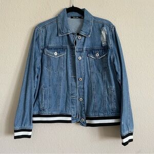 Doe & Rae Denim Blue Women's Jacket striped size S button front winter casual